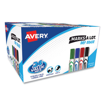 Avery® Marks A Lot Desk-style Dry Erase Marker Value Pack, Broad Chisel Tip, Assorted Colors, 24-pack (98188) freeshipping - TVN Wholesale